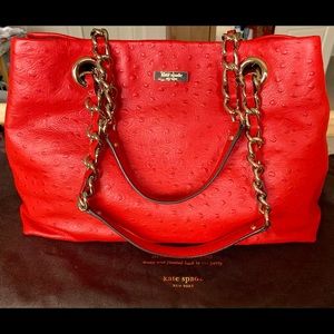 Red Kate Spade ostrich embossed bag